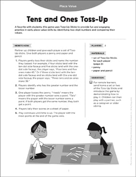 Tens and Ones Toss Up: Play & Learn (Number Sense)