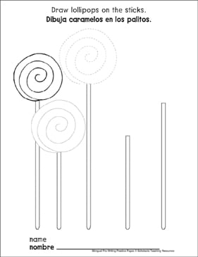 spirals on lollipops bilingual pre writing printable skills sheets