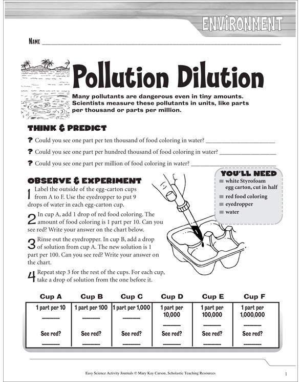 Pollution Dilution A Life Science Journaling Activity Printable