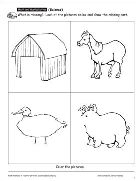 Complete The Picture Identifying Farm Animals Printable Skills Sheets