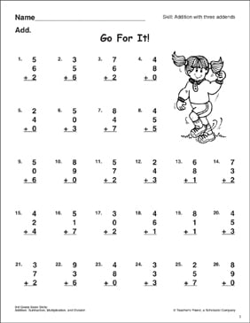 Go For It Addition With Three Addends Printable Skills Sheets
