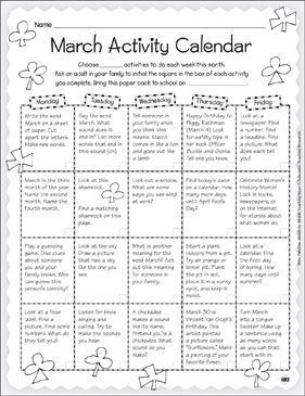 March Activity Calendar & Stationery | Printable Calendars, Lined Stationery