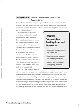 Classroom Management Strategy Teach Class Rules Procedures