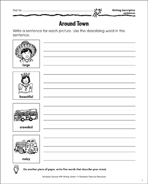 Around Town (Writing Descriptive Sentences) | Printable Skills Sheets
