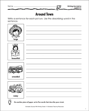 around town writing descriptive sentences printable skills sheets