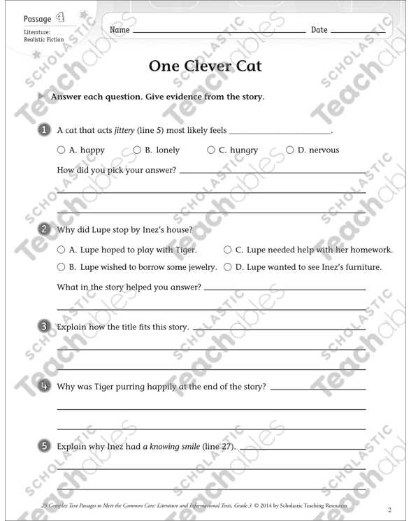 One Clever Cat Text Questions Printable Texts And Skills Sheets