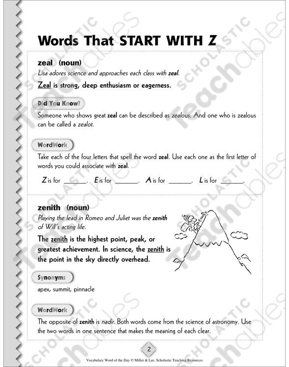 Words That Start With Z Printable Lesson Plans And Ideas Skills Sheets