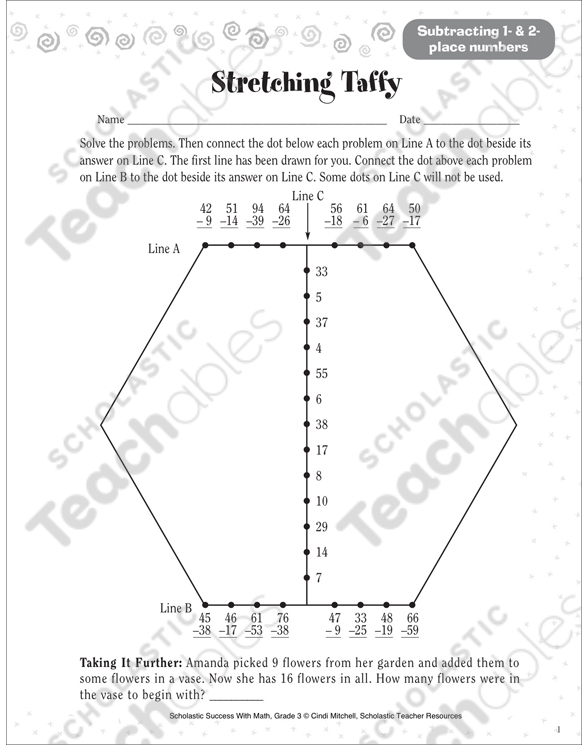 Stretching Taffy (Subtract 1 & 2Digit Numbers) Printable Skills