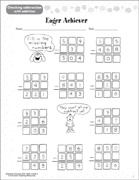 Eager Achiever Check Subtraction With Addition Printable Skills Sheets Number Puzzles