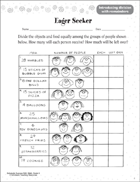 Eager Seeker (Introduce Division With Remainders) | Printable ...