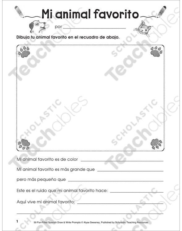 Mi animal favorito: Draw and Write Prompt | Printable Skills ...