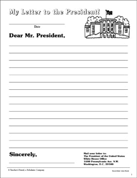 My Letter To The President Stationery Printable Lined Stationery