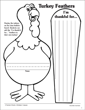 Turkey Feathers: Pattern  Printable Arts and Crafts, Skills Sheets