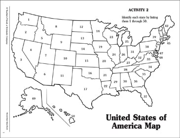 printable map of the united states numbered printable maps skills sheets