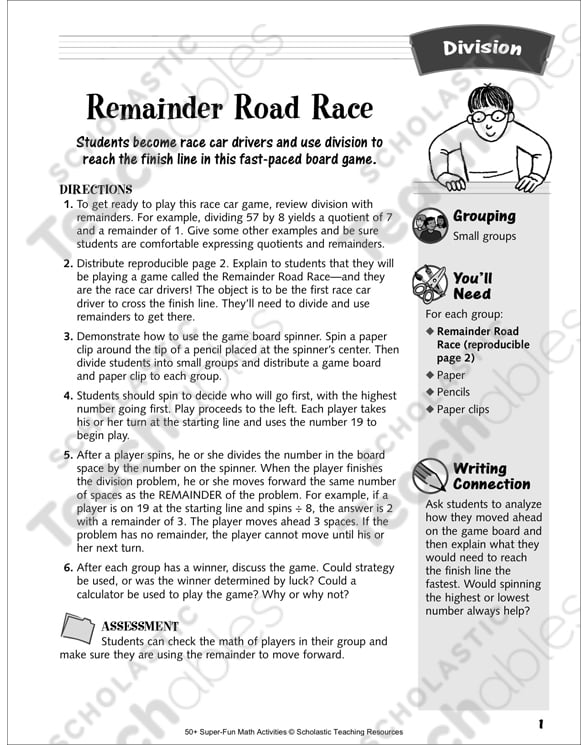 Remainder Road Race: Division Activity | Printable Lesson ...