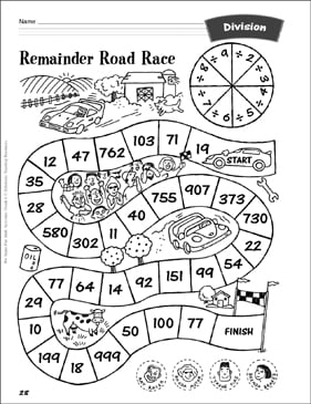 remainder road race division activity printable lesson plans and ideas game boards