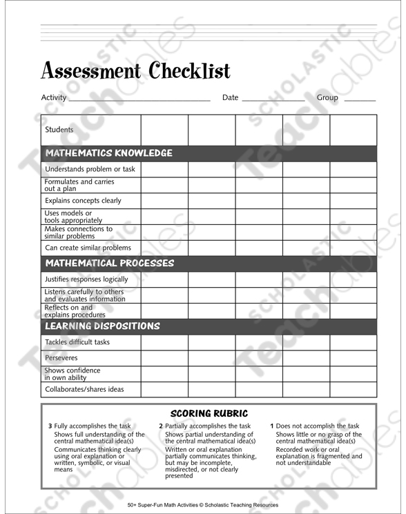 Self Evaluation Checklist Rubric Grade 4 Printable Assessment Tools Skills Sheets