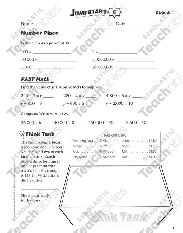 Jumpstart 6th grade math worksheets - ocpassl