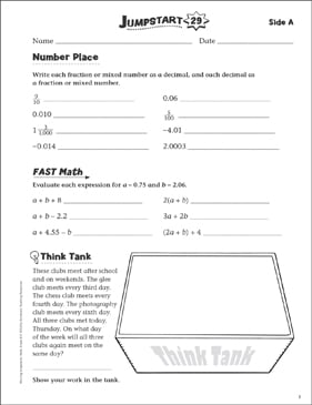 independent practice grade 6 math jumpstart 6 printable skills sheets number puzzles