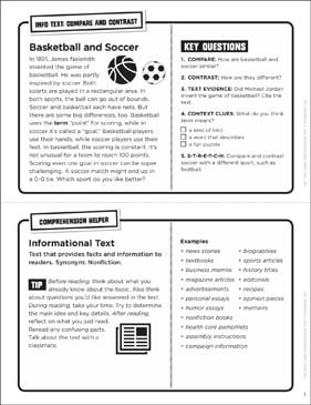 Basketball And Soccer Informational Text Task Card Printable