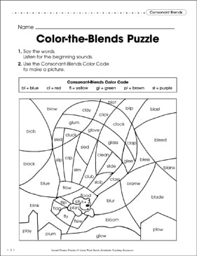 consonant blends color the blends puzzle printable skills sheets hidden pictures