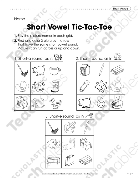 Short Vowels: Short Vowel Tic-Tac-Toe | Printable Skills Sheets, Games and  Puzzles