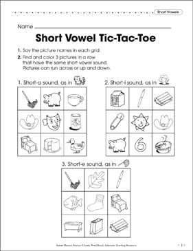 short vowels short vowel tic tac toe printable skills sheets games and puzzles
