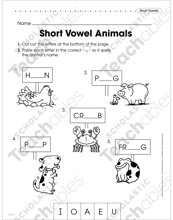 Short Vowels: Short Vowel Animals | Printable Skills Sheets, Cut and Pastes