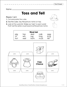 short vowels toss and tell printable skills sheets games and puzzles