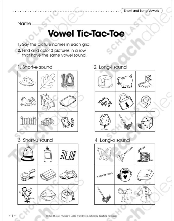 short and long vowels vowel tic tac toe printable skills sheets games and puzzles
