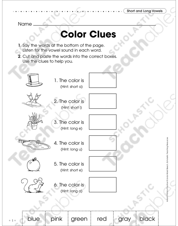 Short and Long Vowels: Color Clues | Printable Skills Sheets ...