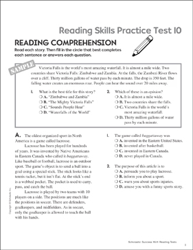 Reading Skills Practice Test 10 Grades 4 5 Printable Test Prep And Tests Skills Sheets