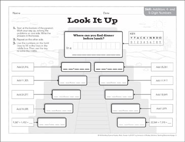 Look It Up Adding 4 And 5 Digit Numbers Math Pyramid Puzzle Printable Number Puzzles Lesson Plans And Ideas