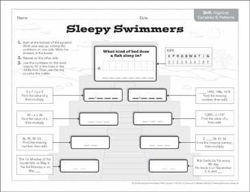 Sleepy Swimmers (Variables & Patterns): Math Pyramid Puzzle ...