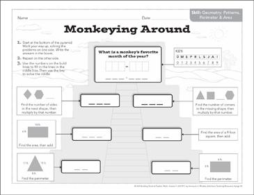 monkeying around patterns perimeter area math pyramid puzzle printable number puzzles lesson plans and ideas
