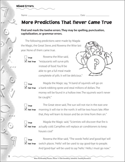 more predictions proofreading practice printable skills sheets