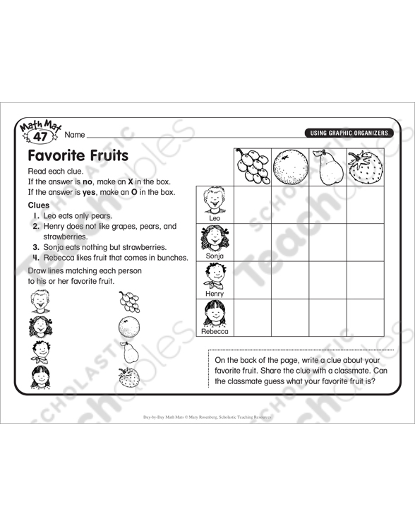 Favorite Fruits: Day-by-Day Math Mat | Printable Skills Sheets