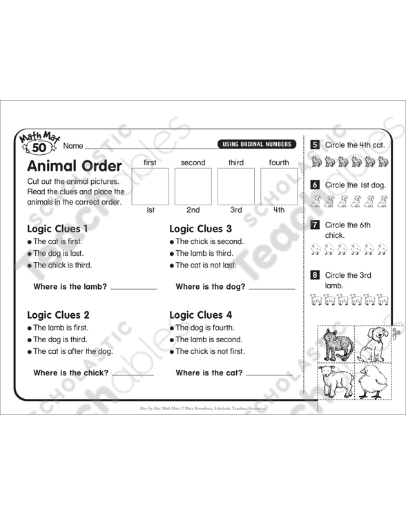 Animal Order: Day-by-Day Math Mat | Printable Skills Sheets ...