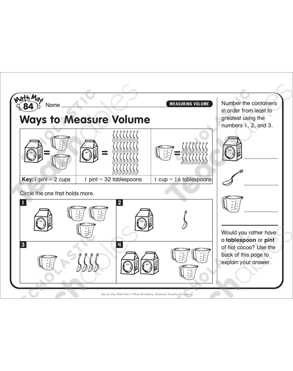 Ways to Measure Volume: Day-by-Day Math Mat | Printable ...
