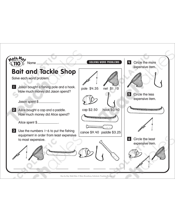 Bait and Tackle Shop: Day-by-Day Math Mat | Printable Skills ...