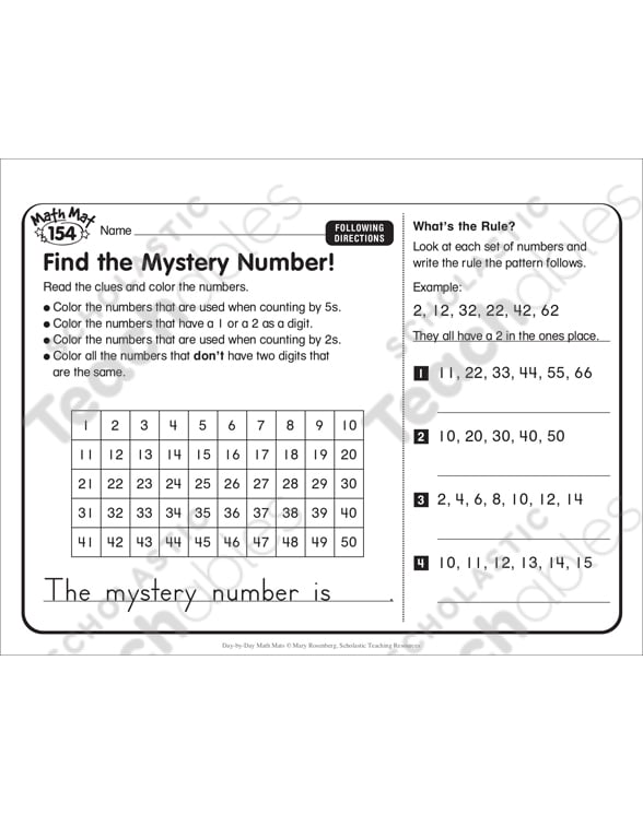 Find the Mystery Number!: Day-by-Day Math Mat | Printable Skills