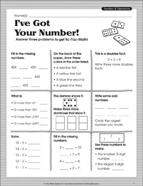 Math Tic Tac Toe K, 1st & 2nd Grade