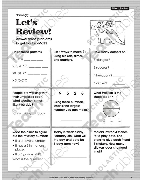 Math Tic Tac Toe K, 1st & 2nd Grade