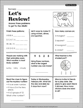 Math Tic Tac Toe K, 1st & 2nd Grade