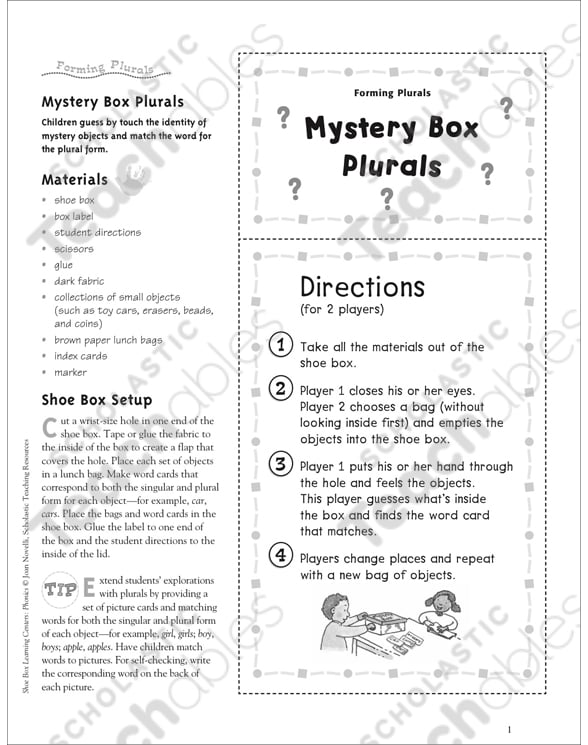 gåde teenager Anholdelse Mystery Box Plurals: Phonics Learning Center | Printable Learning Centers,  Skills Sheets