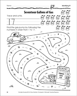 Seventeen Gallons of Gas (Identifying 17): Number Practice Page