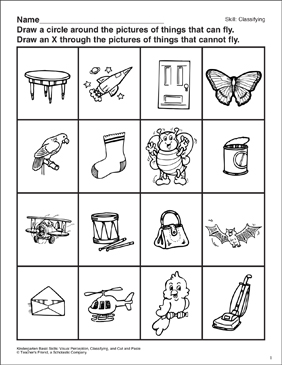 fly things kindergarten skills basic printables scholastic classifying preschool choose board teachables