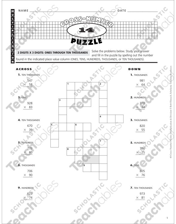 Cross-Number Puzzle 14 (Multiplication) | Printable Number Puzzles and