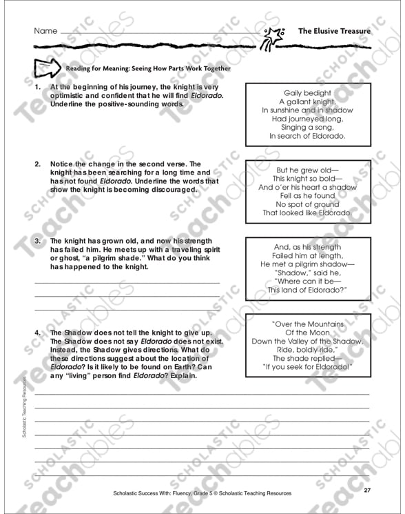 The Elusive Treasure El Dorado Fabled City Of Gold Fluency Building Practice Printable Texts Skills Sheets
