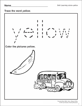 yellow preschool basic skills colors printable skills sheets